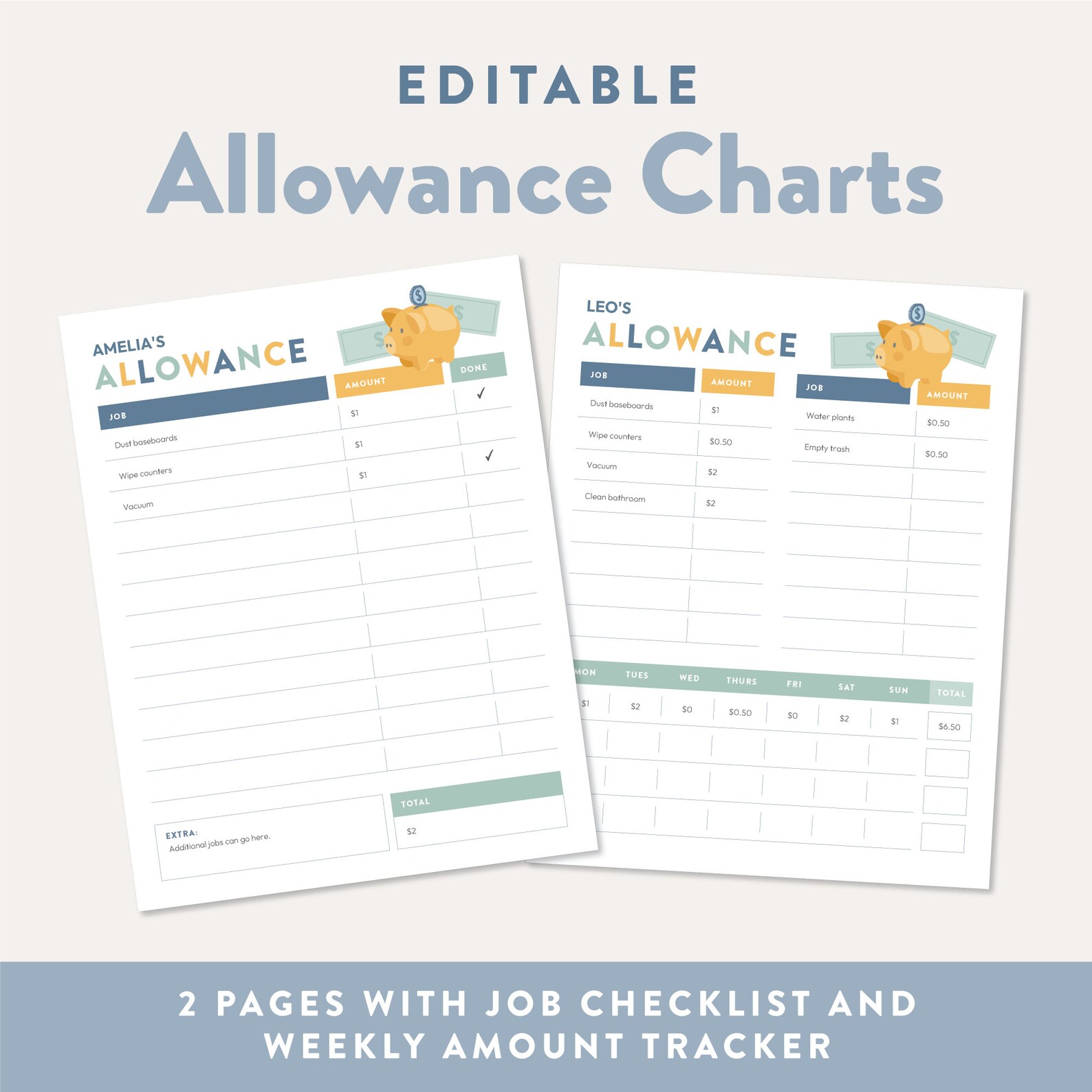 Printable Money Management Kit for Kids Allowance Charts Etsy