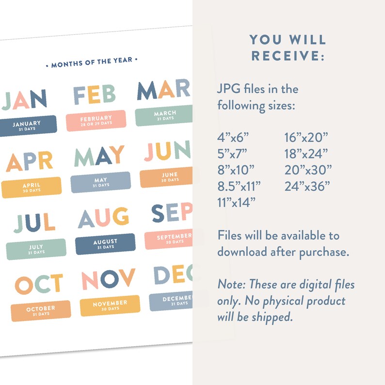 Months of the Year Educational Poster: Pastel Classroom Decor (digital ...