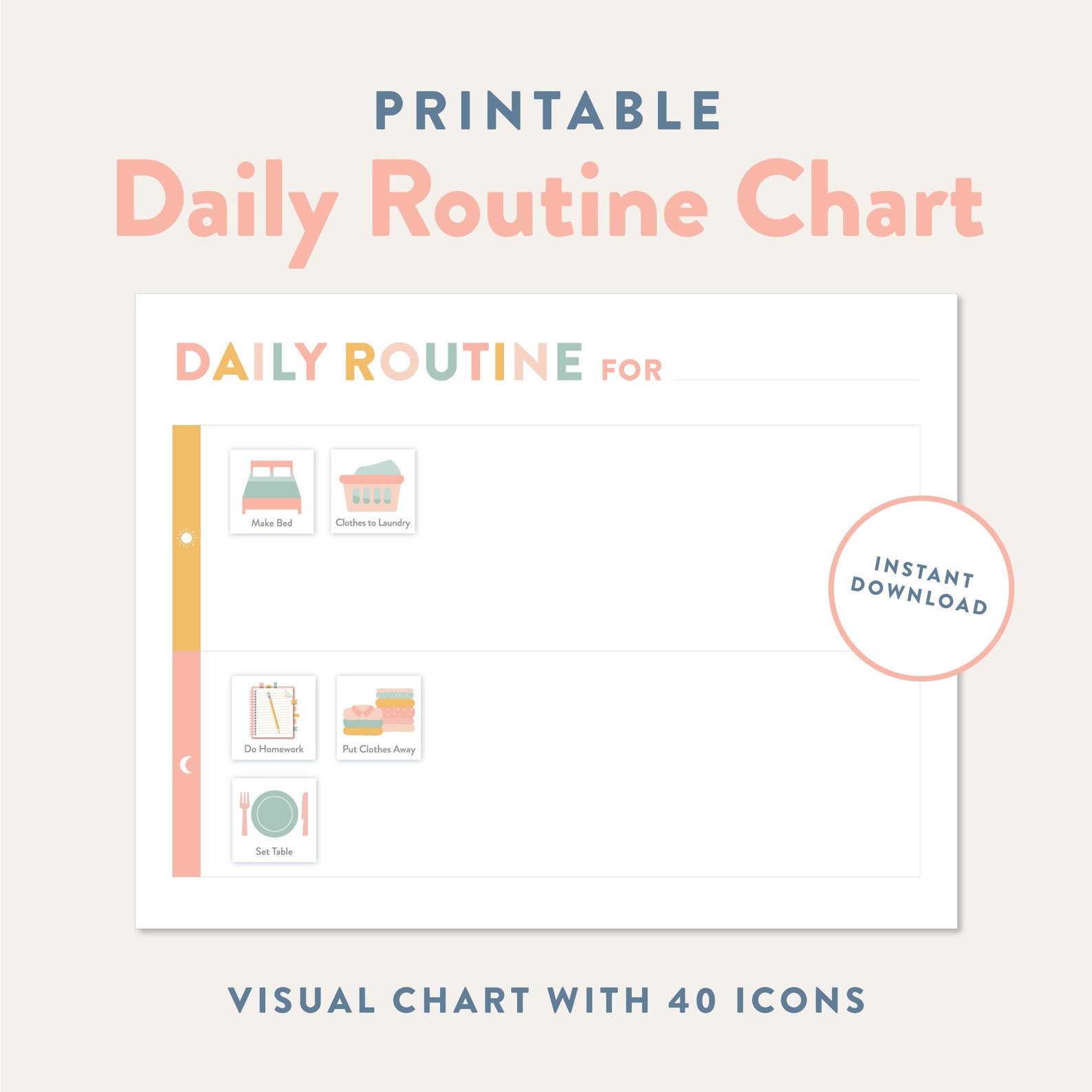 Visual Daily Routine Chart With Pictures, Printable Visual Chart for