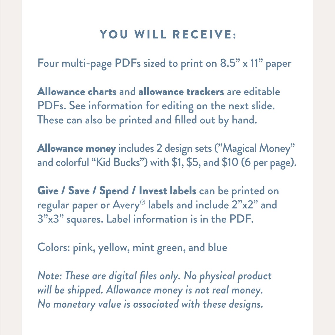 Printable Money Management Kit for Kids Allowance Charts Etsy