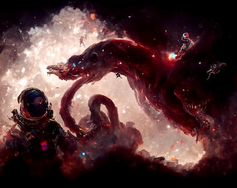 Hydra Nebula #1 Digital Download Space Nebula Horror Astronaut Snake Hydra Printable Wall Art Poster