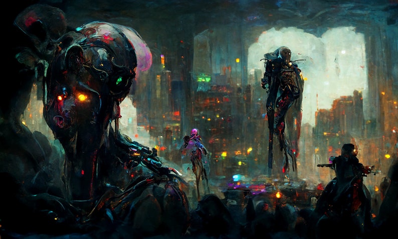 Heavy Metal Cyberpunk 2 Digital Download Horror Cybernetic Cyborg Heavy Metal Cyberpunk Printable Wall Art Poster image 1