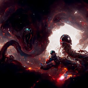 Hydra Nebula #4  Digital Download Space Nebula Horror Astronaut Snake Hydra Printable Wall Art Poster
