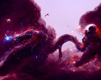 Hydra Nebula #3 Digital Download Space Nebula Horror Astronaut Snake Hydra Printable Wall Art Poster