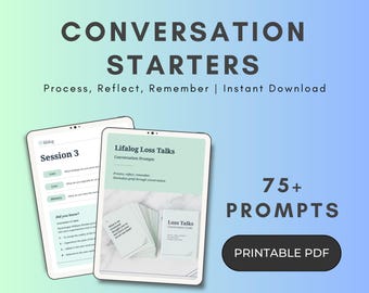 Grief Journal Prompts | Grief Conversation Starters | Grief Therapy Questions | Printable Grief and Loss Workbook | Grief Therapy Activity
