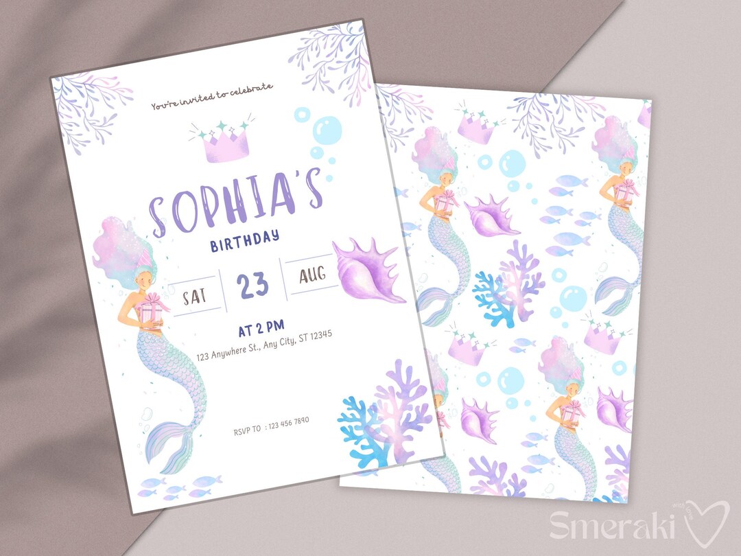 Mermaid Invitation Template Mermaid Birthday Party Invitation - Etsy