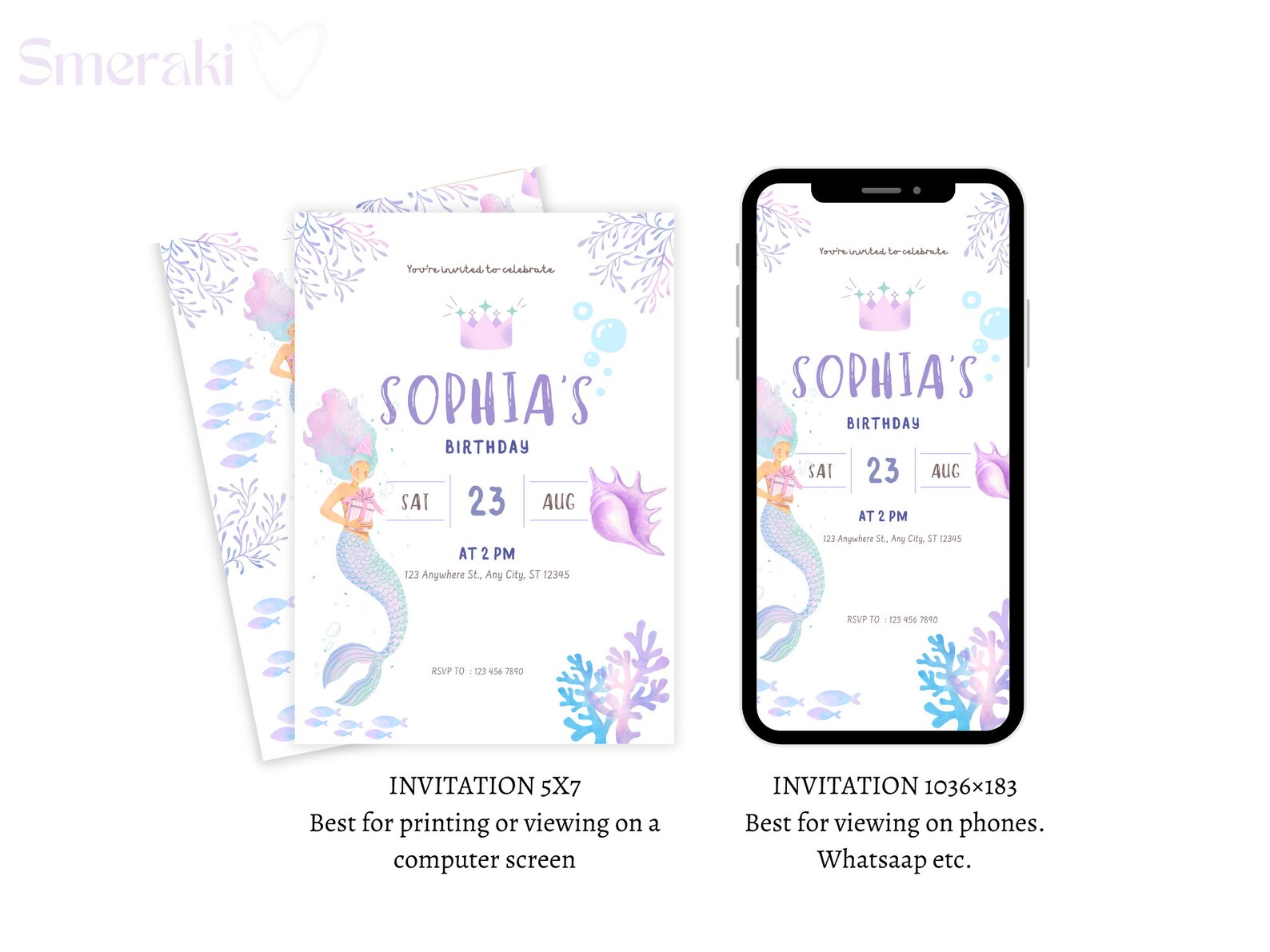 Mermaid Invitation Template Mermaid Birthday Party Invitation - Etsy
