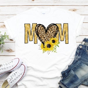 Mom PNG, Mama Mother Mom Digital Design Download, Sunflower Leopard Heart Mother Mother&#39;s Day Sublimation Digital Design
