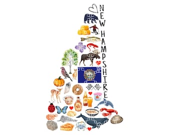 New Hampshire DTF or Sublimation Transfer, New Hampshire Symbols Sublimation or DTF Transfer, New Hampshire Favorites Sublimation Transfer