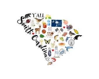 South Carolina DTF or Sublimation Transfer, South Carolina Favorites Symbols Sublimation or DTF Transfer, S. Carolina Sub or DTF Transfer