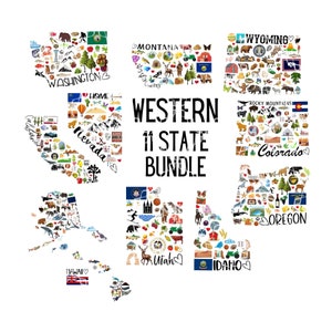 Western State Bundle PNG, Washington Utah Kalifornien Nevada Digitaler Download, Utah Idaho Colorado Montana Digital Sublimation Design
