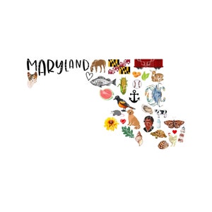 Maryland DTF or Sublimation Transfer, Maryland Favorites Symbols Sublimation or DTF Transfer, Maryland State Symbols Sublimation Transfer