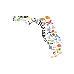 Florida png, staat Florida symbolen digitale download, omtrek Florida digitaal ontwerp, Florida favorieten symbolen sublimatie digitaal ontwerp