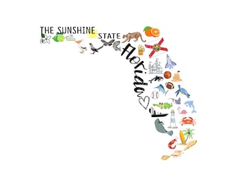 Florida PNG, digital nedladdning av symboler för delstaten Florida, digital design för konturer i Florida, digital design för sublimering av symboler för favoriter i Florida