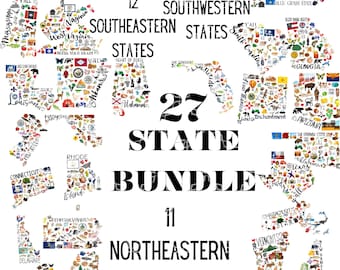 Noreste Sureste Suroeste 27 Paquete estatal PNG, Pensilvania Maryland Nueva Jersey Maine Descarga digital, Nueva York Delaware Vermont Texas