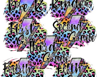 School Grades Retro Png Pre K First Second Third Fourth Fifth Grade - Etsy