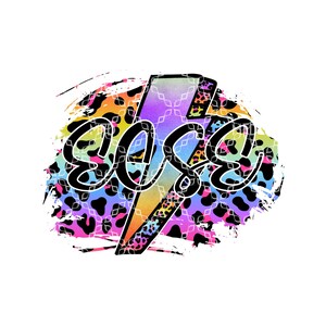 May include: A colourful graphic design with a rainbow lightning bolt and the word "Yes" in black text on a black and white leopard print background.