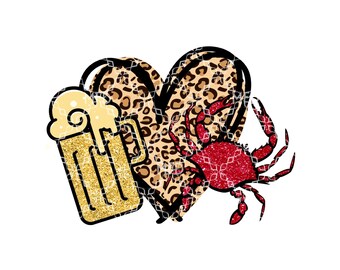 Beer Love Crab PNG, Crab and Beer Digital Download, Crab Heart Leopard Digital Design, Crab Boil Sublimation Digital Design