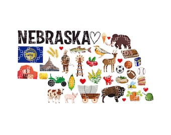 Nebraska PNG, Staat van Nebraska Symbolen Digital Download, De Cornhusker State Digital Design, Nebraska Favorieten Sublimatie Digital Design