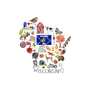 Wisconsin PNG, State of Wisconsin Favorites Symbols Digital Download, Badger State Digital Design, Wisconsin Sublimation Digital Design