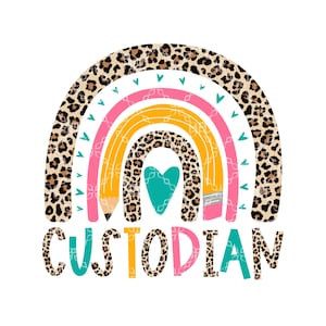 Custodian PNG, Cleaning Lady Crew Digital Download, School Custodian Digital Design, School Cleaning Crew Leopard Rainbow Sublimation Design