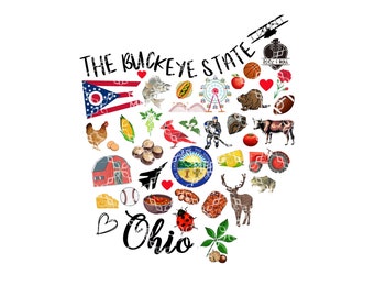 Ohio PNG, State of Ohio Favorites Symbols Digital Download, The Buckeye State Digital Design, Ohio Favorites Sublimation Digital Design