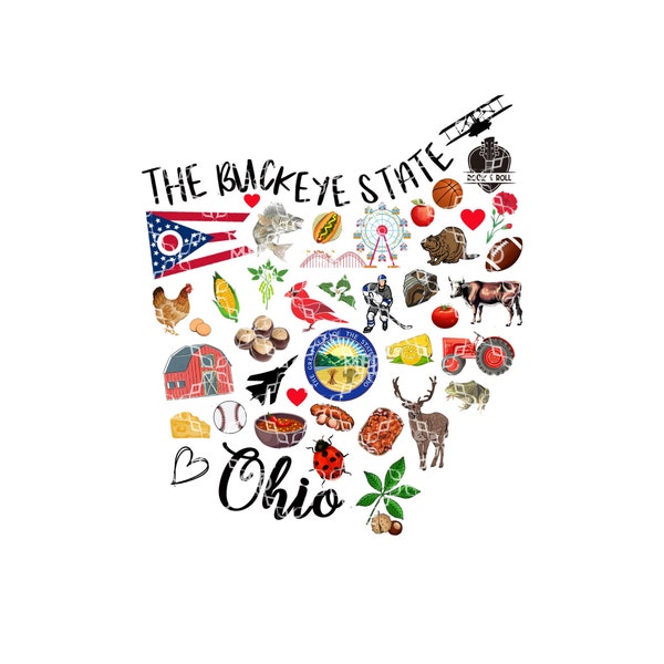 Ohio PNG, State of Ohio Favorites Symbols Digital Download, The Buckeye State Digital Design, Ohio Favorites Sublimation Digital Design