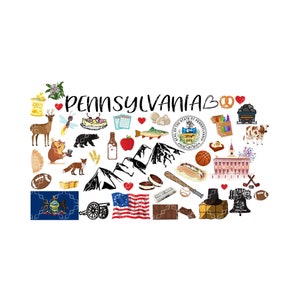 Pennsylvania PNG, State of Pennsylvania Favorites Symbols Digital Download, Coal State Digital Design, Keystone Sublimation Digital Design