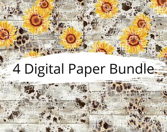 Digitalt papperspaket med solrosträleopardkotryck, digitalt papper PNG, digitala papper med lantlig leopard och solrosko, digitala bakgrunder