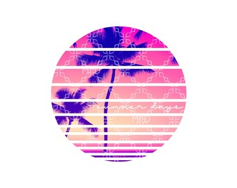 Zomerdagen PNG, tropische palmbomen zonsondergang PNG, zomerse digitale download, strand zonsondergangen palmbomen digitale sublimatie ontwerp