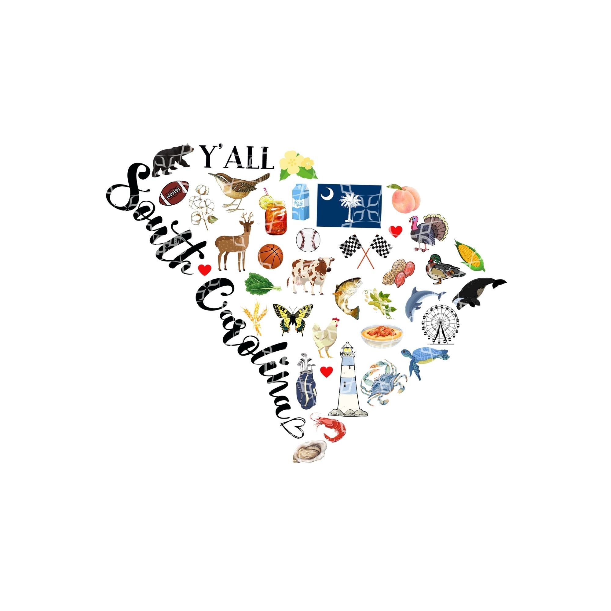 South Carolina PNG, South Carolina Symbols Digital Download, Palmetto State Digital Design, S. Carolina Favorites Sublimation Digital Design