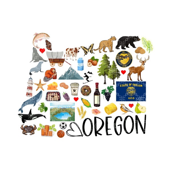 Oregon PNG, State of Oregon Symbols Digital Download, The Beaver State Digital Design, Oregon Sublimation Digital Design