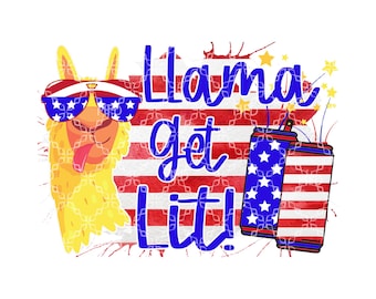 Llama Get Lit PNG, Vierter Juli Digitaler Download, Amerika USA Trinkfeuerwerk Picknick Digitales Design, 4. Juli Sublimation Digitales Design