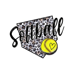 Softball PNG, Softball Heart Digital Download, Home Plate Leopard Print Digital Design, Love Softball Mom Sublimation Digital Design