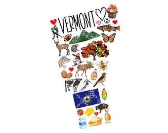 Vermont PNG, digital nedladdning av delstaten Vermont, digital design för delstaten Green Mountain, digital sublimeringsdesign för Vermont