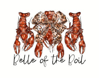 Belle of the Boil Crawfish PNG, Crawfish Season Digital Download, Mudbugs Digital Design, Crawfish Coquette Bow Sublimation Digital Design