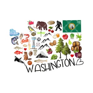 Washington PNG, staat Washington symbool digitale download, het Evergreen digitale ontwerp, Washington favoriete sublimatie digitaal ontwerp