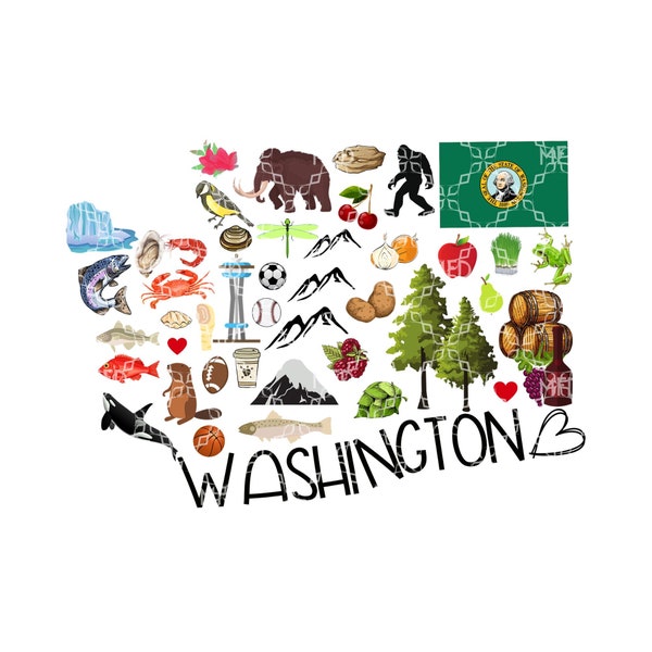 Washington PNG, State of Washington Symbol Digital Download, The Evergreen Digital Design, Washington Favorite Sublimation Digital Design