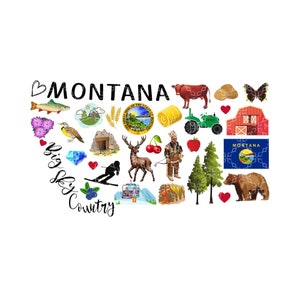 Montana PNG, État du Montana Favoris Symboles Téléchargement numérique, Big Sky Country Digital Design, Treasure State Sublimation Digital Design