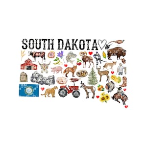South Dakota DTF or Sublimation Transfer, South Dakota Symbols Sublimation or DTF Transfer, S. Dakota Favorites Sublimation or DTF Transfer