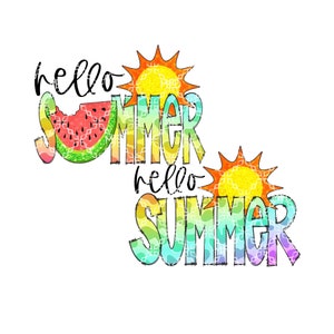 Hello Summer PNG, Summer Vibes PNG, Summertime Digital Download, Hello Summer 2 Design Bundle Digital Sublimation Design