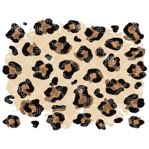 May include: A digital illustration of a leopard print pattern with brown and black spots on a beige background. The pattern has a distressed, textured look.