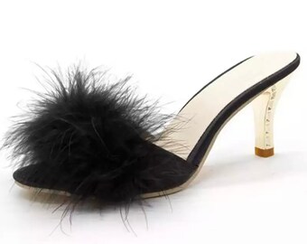 slippers with heels and fur