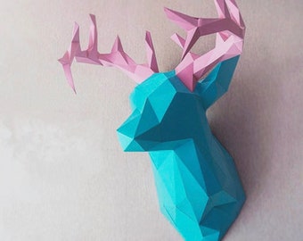 DeerHead, Low poly papercraft, gift,DIY PDF