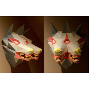 Wolf with 2 heads, Low poly papercraft, gift,DIY PDF