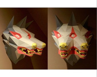 Wolf with 2 heads, Low poly papercraft, gift,DIY PDF