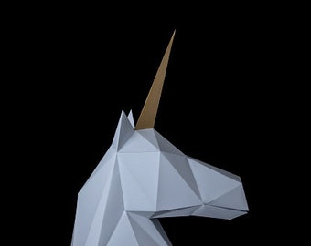 Unicorn head, Low poly papercraft, gift,DIY PDF