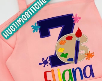 Personalized Kids Paint Party Apron: Embroidered Art Smock