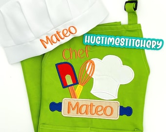 Custom embroidered Kids Chef Apron: Personalized with Name and & Chef Hat Design