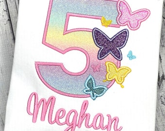 Embroidered Butterfly Birthday Shirt: Personalized Applique Party Tee